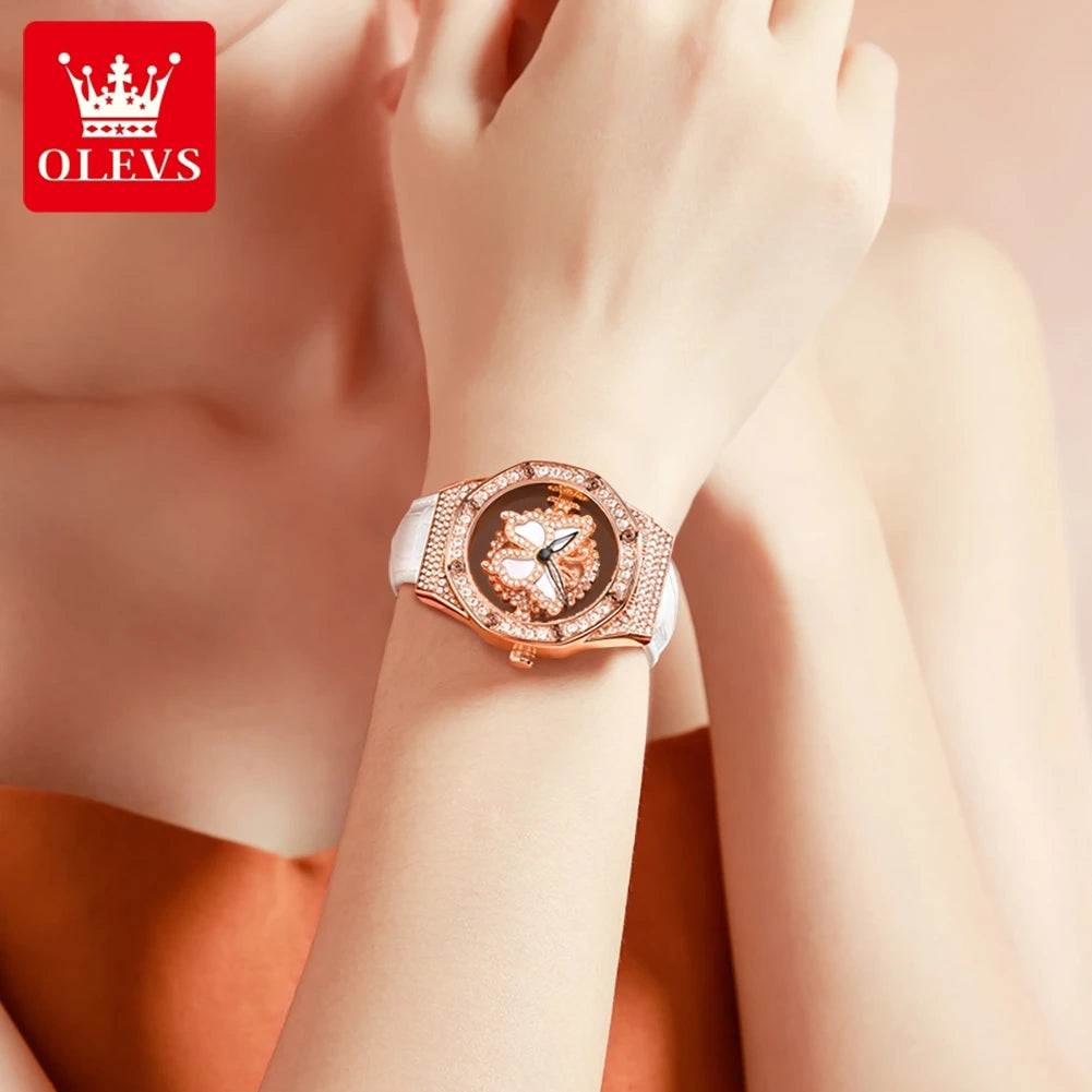 OLEVS 9996 Montre à quartz pour femmes Marque de luxe Tendance Montre-bracelet pour femme Papillon Luxe Étanche Bracelets en cuir véritable Montres de soirée