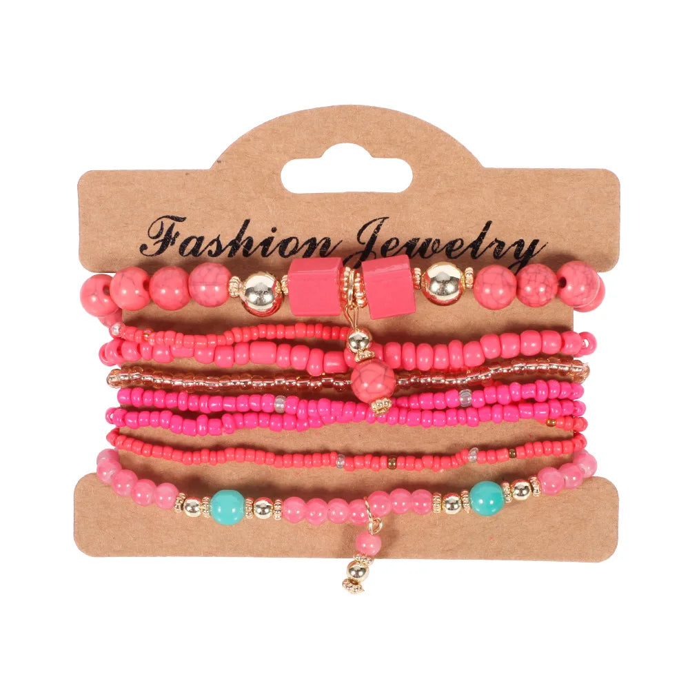 Ensemble de Bracelets Bohémiens Faits à la Main avec Perles pour Femmes, Chaîne Perlé Colorée d'Été, Bijoux Bohèmes pour Filles