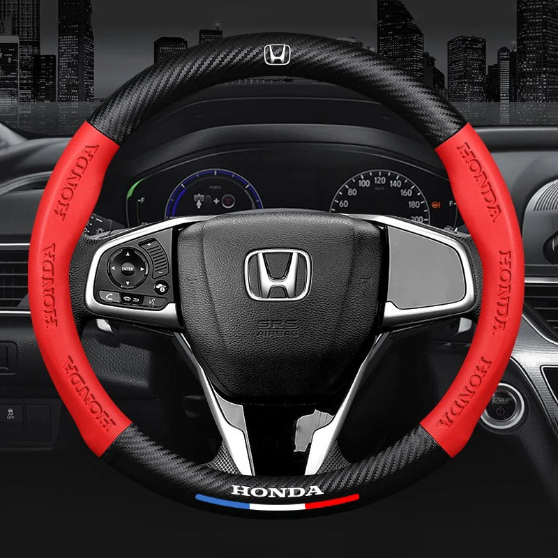 38cm Car Carbon Fiber Steering Wheel Cover For Honda Civic FIT CRV Accord Jazz HRV Car Interior Non-slip Steering Wheel Cover