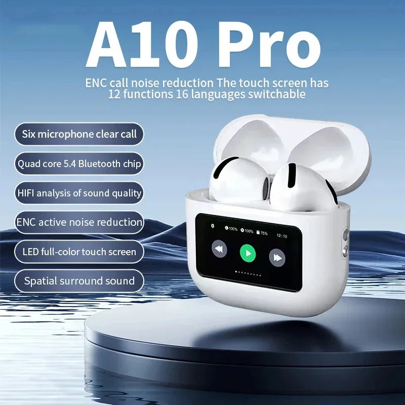 Écouteurs sans fil A10 Pro ANC Bluetooth 5.3 Application Réduction du bruit Casque d'appel Étanche Sport Jeu Casque à écran tactile