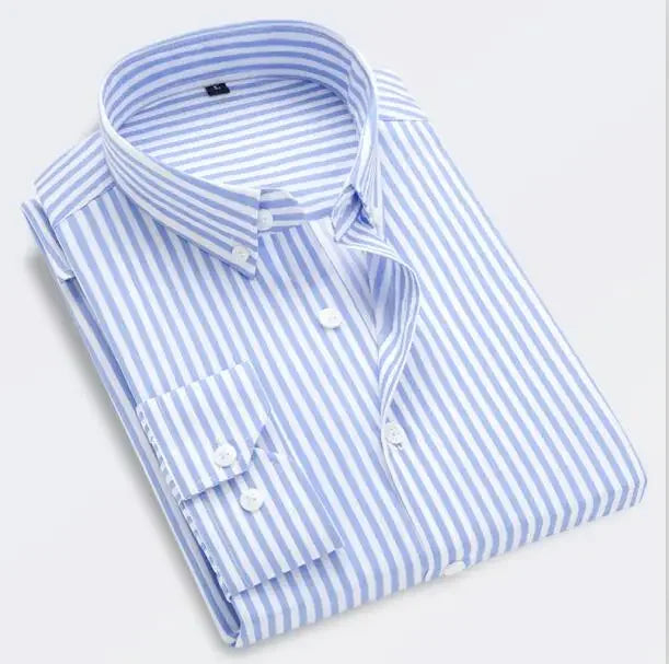 Chemise rayée classique pour homme, chemise à manches longues simple boutonnage, nouveau haut rouge et bleu automne, taille européenne révisée du XXS au XL.