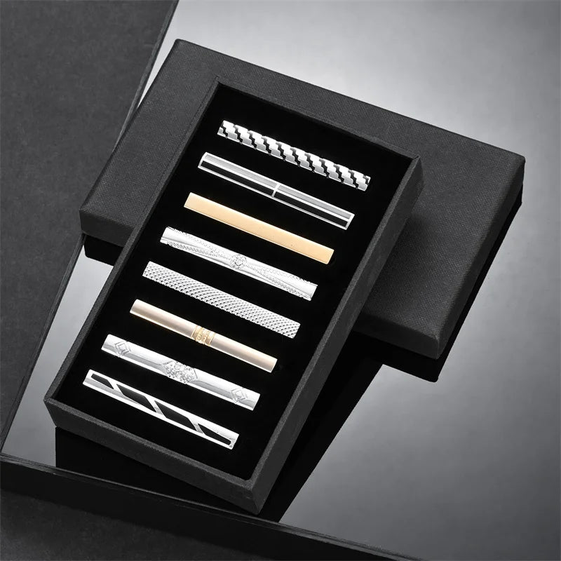 Lot de 8 pinces à cravate courtes avec boîte cadeau, accessoires pour cravates et épingles, boutons de manchette pour chemises d'homme, cadeau pour mari, gadgets