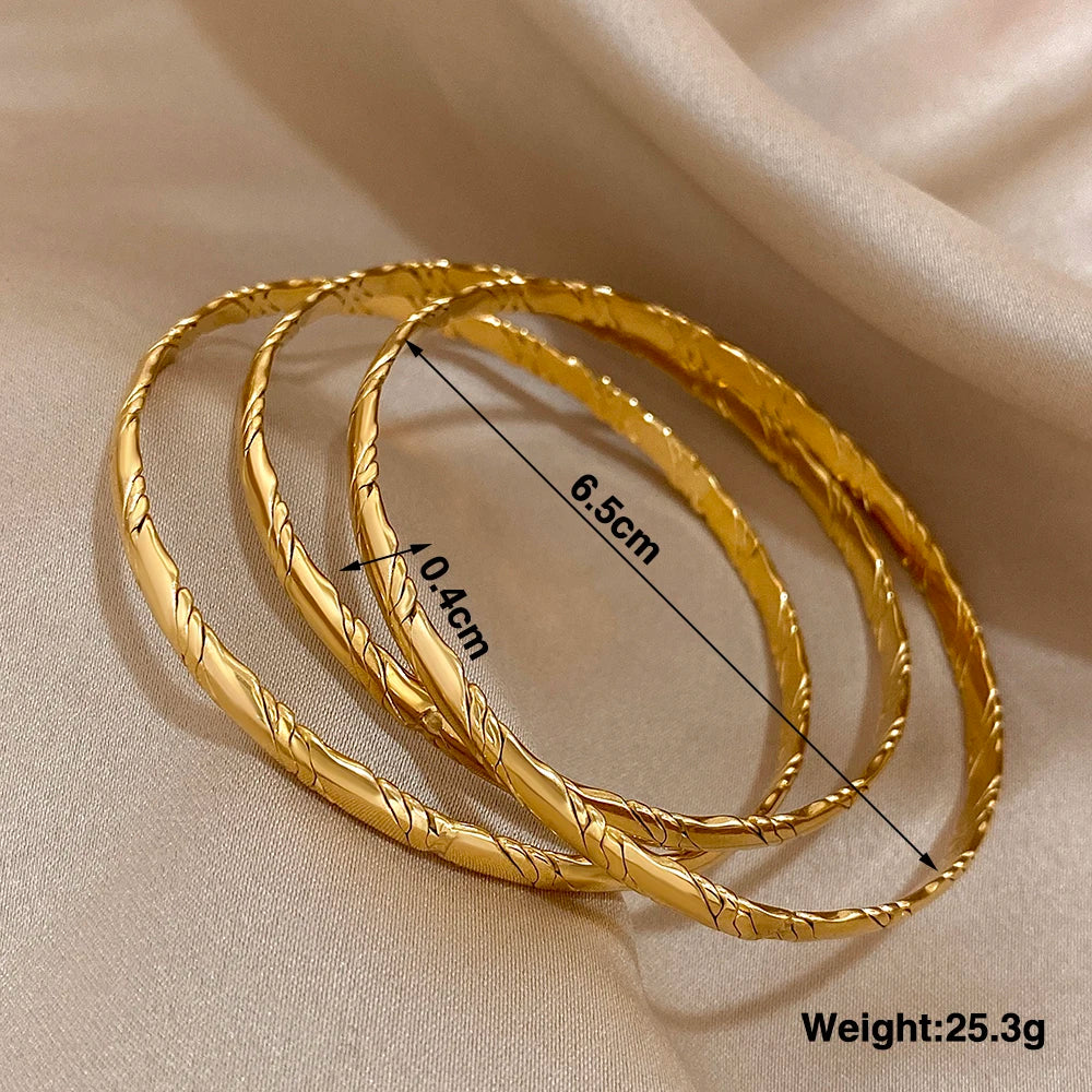 Lot de 3 bracelets jonc en acier inoxydable couleur or uni pour femmes, empilables, étanches, cadeaux de bijoux