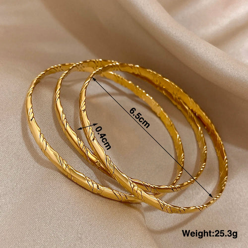Lot de 3 bracelets jonc en acier inoxydable couleur or uni pour femmes, empilables, étanches, cadeaux de bijoux