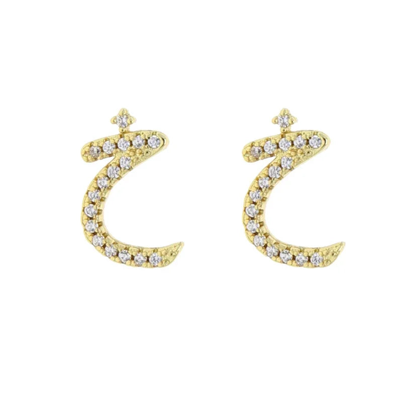 Boucles d'oreilles clous alphabet lettre arabe, micro-serties de zirconiums cubiques, couleur or, minimalistes et délicates, pour femmes et jeunes filles, vente en gros