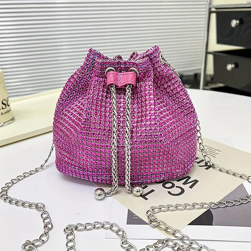 Sac bandoulière seau pour femme, brillant, avec cordon de serrage, multi-fonctionnel, disponible en 5 couleurs : vert, doré, argenté, noi