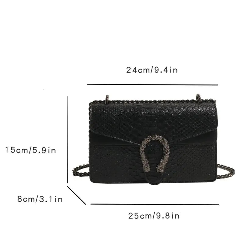 Sac à bandoulière pour femmes style rétro, motif serpent, petit sac carré, accessoire tendance