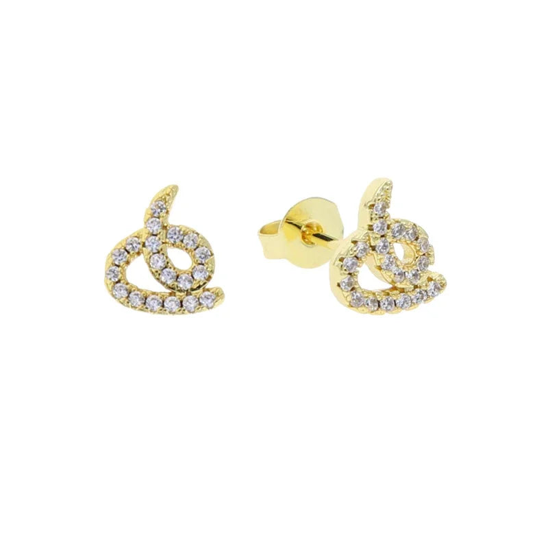 Boucles d'oreilles clous alphabet lettre arabe, micro-serties de zirconiums cubiques, couleur or, minimalistes et délicates, pour femmes et jeunes filles, vente en gros
