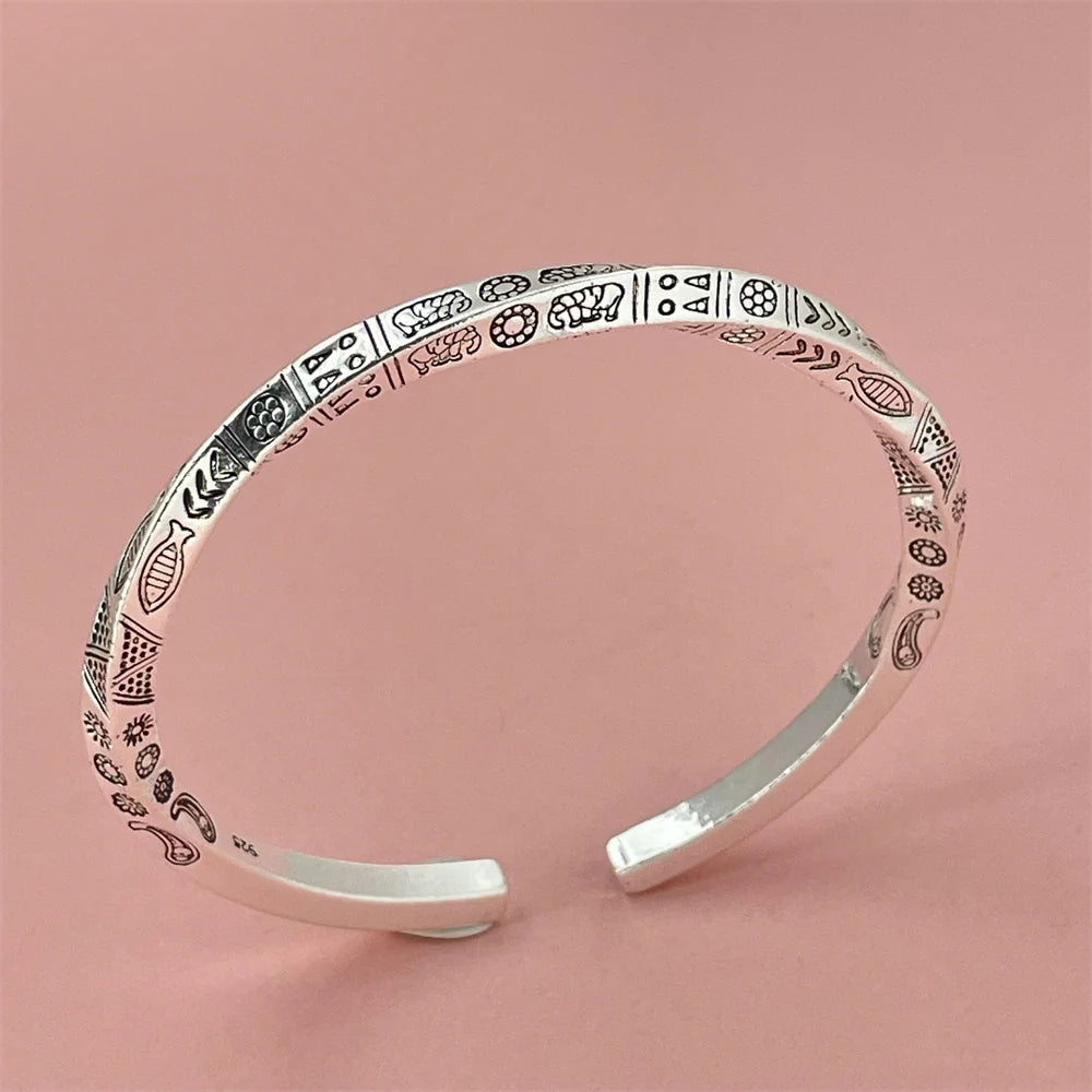 ANDARA Gros Bracelet Jonc Tendance en Argent Sterling 925 Cœur Rond Ouvert pour Femme Bijoux de Mode Réglable Manchette de Mariage