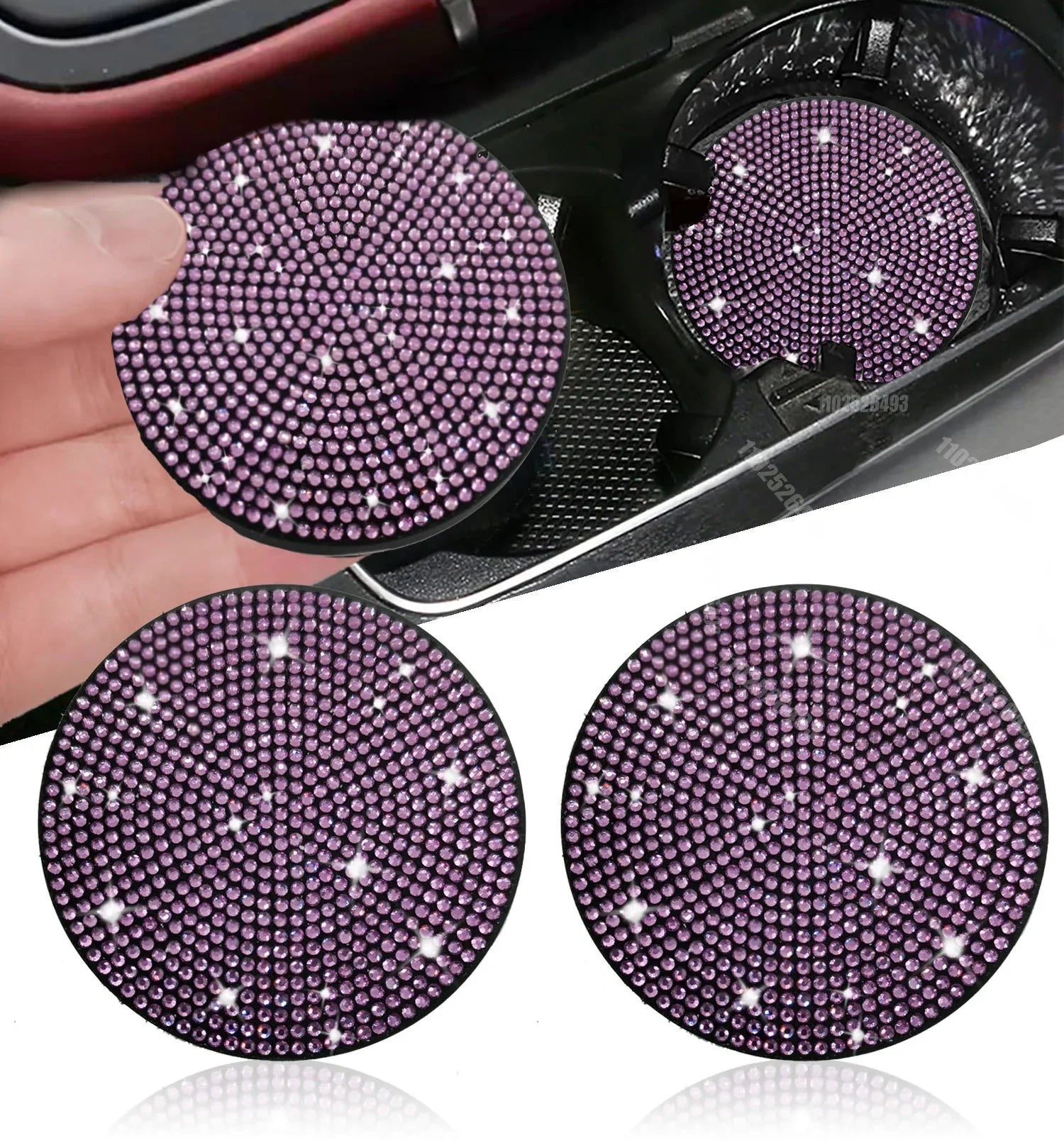 2 Pcs Tapis de dessous de verre de voiture en diamant, tapis antidérapant pour fente de tasse d'eau, gadget scintillant en silicone, tapis de porte-gobelet, accessoires de décoration intérieure automatique