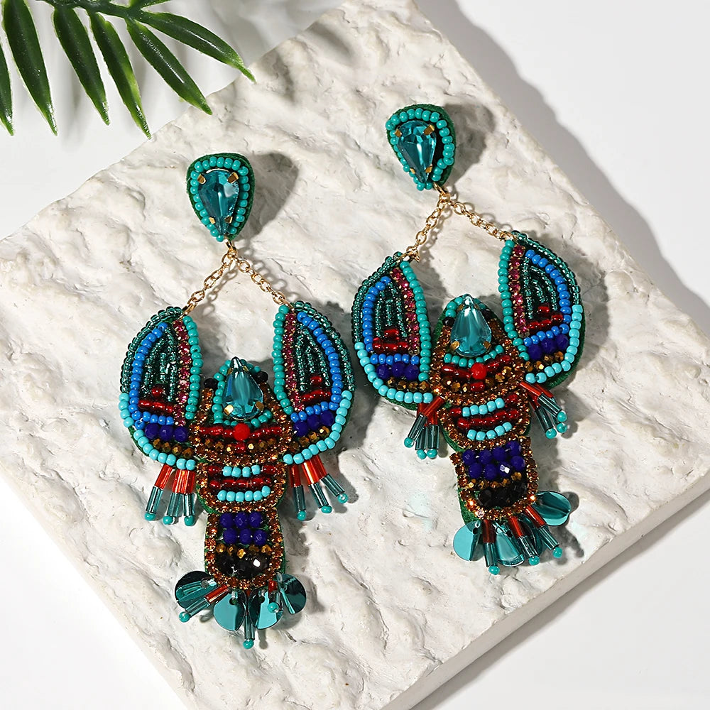 AENSOA Boucles d'oreilles pendantes bohèmes en forme d'étoile de mer, de homard et de conque avec perles pour femme, fabriquées à la main, bijoux d'été sur le thème des animaux marins