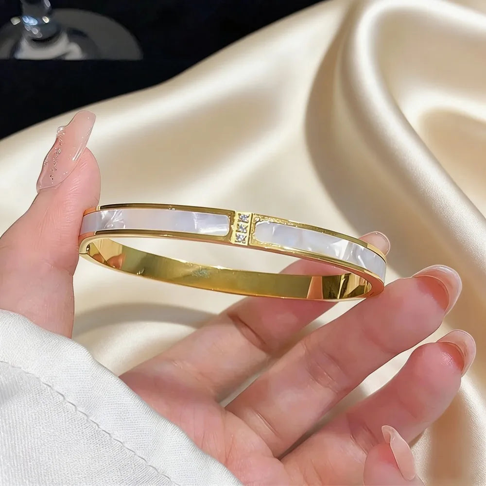 Bracelet jonc de luxe en acier inoxydable plaqué or pour femme, accessoire de mode, cadeau de fête des Mères