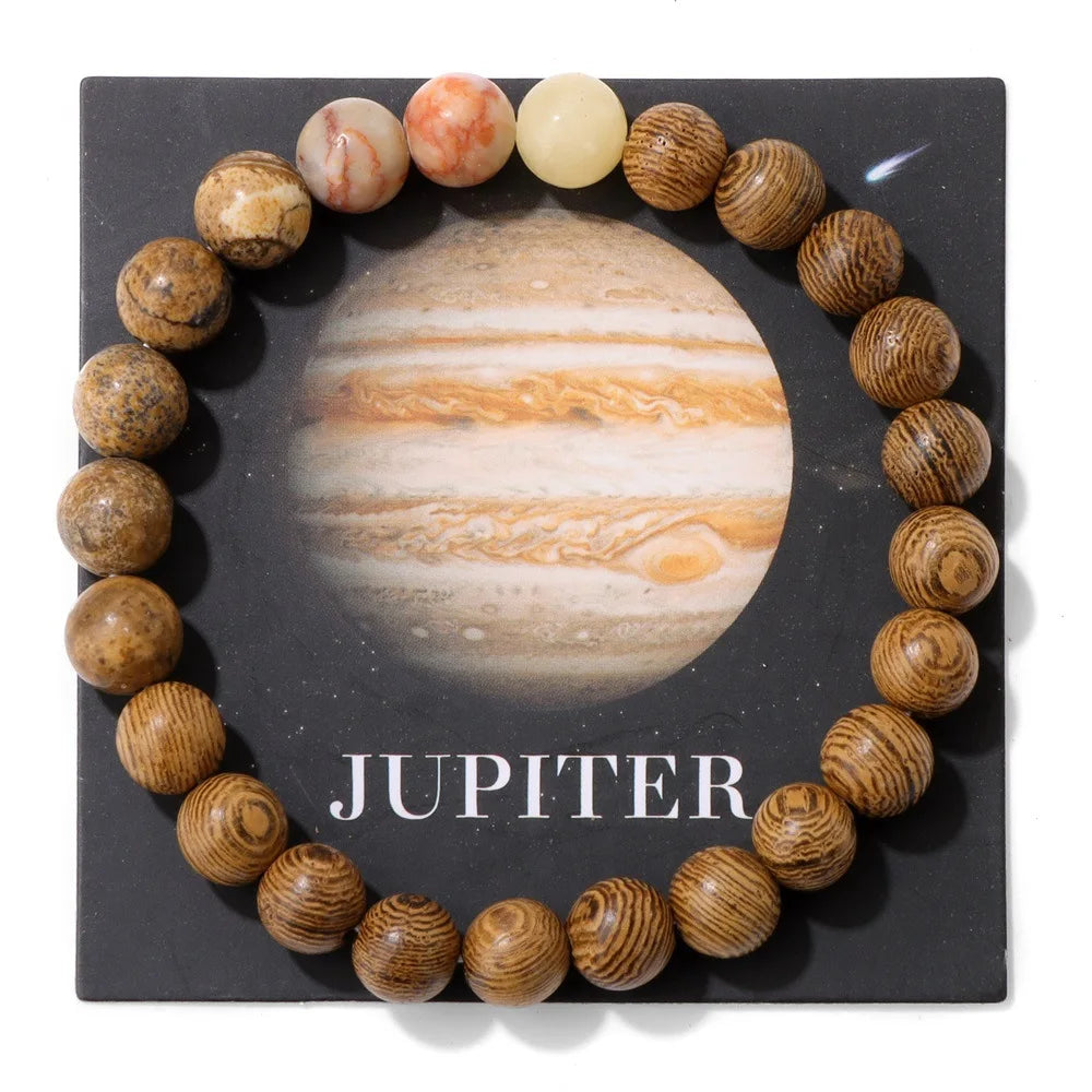 HNSP Bracelet en Perles de 8 MM pour Hommes Femmes Planètes du Système Solaire Chapelet à Main Accessoires Soleil Lune Terre Bracelet Corde