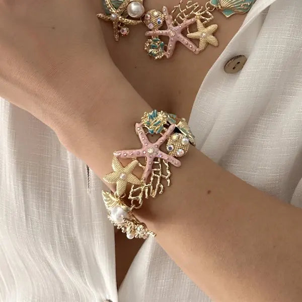 Boucles d'oreilles clous en forme d'étoile de mer et coquillage en métal pour femmes, élégantes, avec strass bleus et perles d'imitation, bijoux doux pour jeunes filles