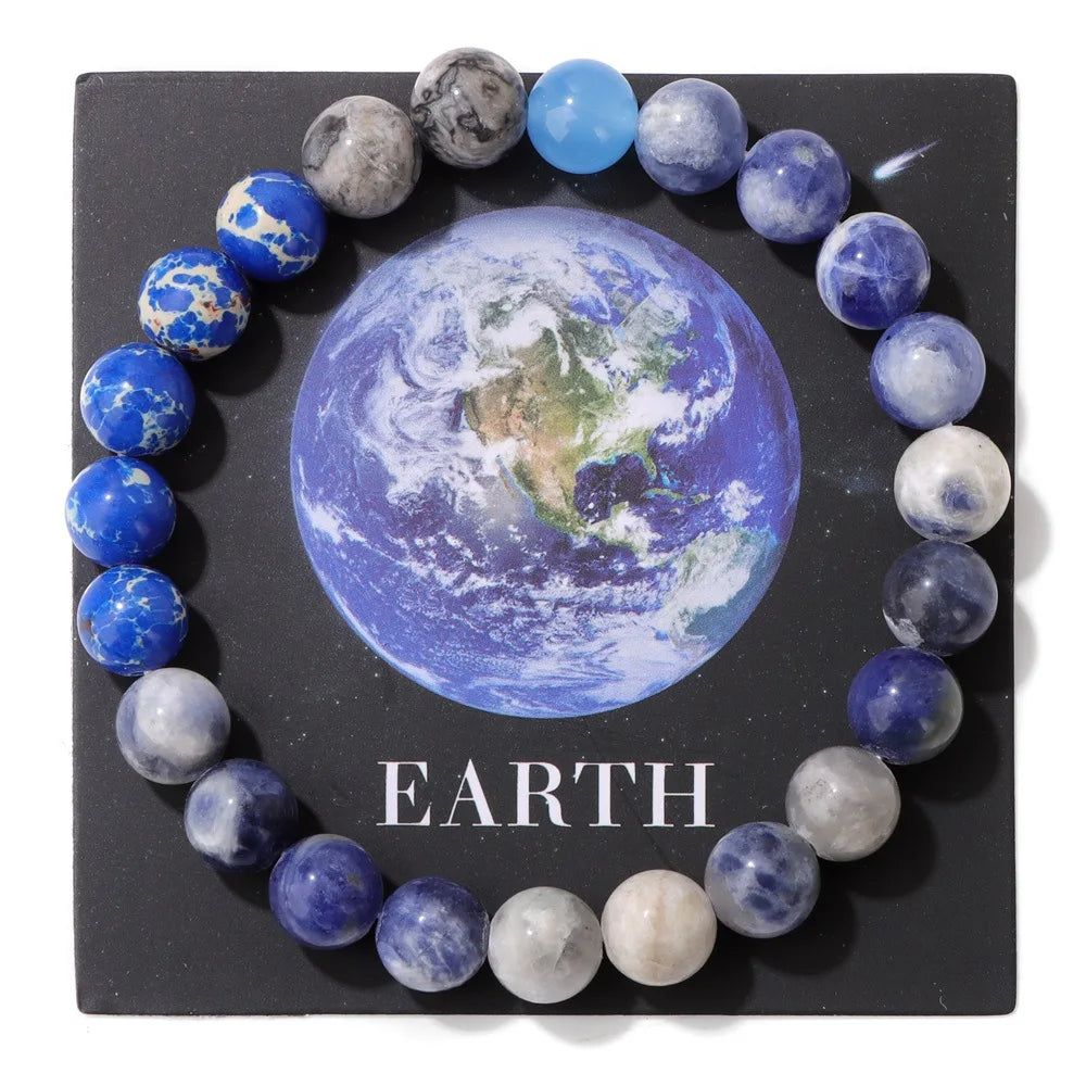 HNSP Bracelet en Perles de 8 MM pour Hommes Femmes Planètes du Système Solaire Chapelet à Main Accessoires Soleil Lune Terre Bracelet Corde
