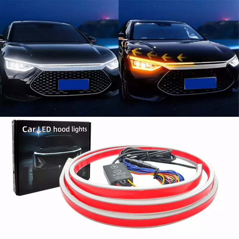 شريط أضواء غطاء محرك السيارة LED بطول 180 سم، شريط إضاءة محرك LED DRL ضوء نهاري مرن ومقاوم للماء لتزيين السيارة