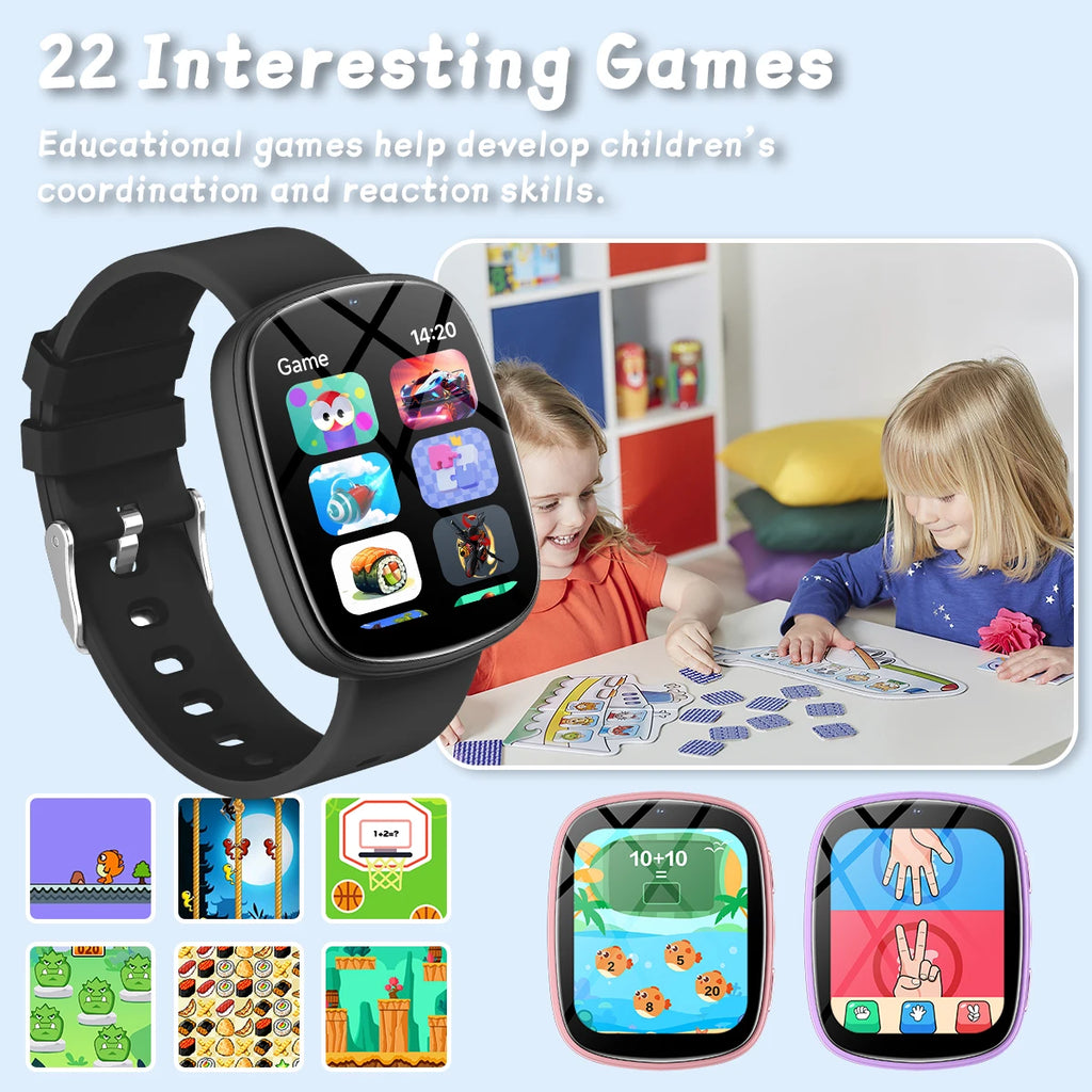 Nouvelle Montre Intelligente pour Enfants Écran Tactile Contrôle Caméra Batterie Longue Durée 260mAh Lampe de Poche 22 Jeux Partenaires d'Apprentissage Cadeaux Garçons Filles