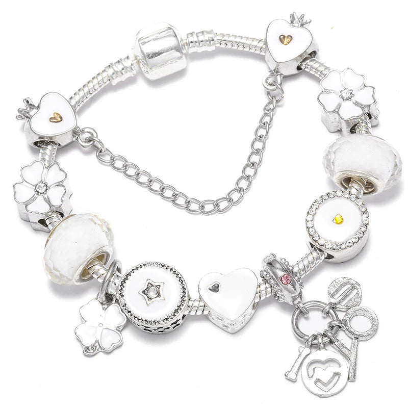 BAOPN Bracelets à breloques en perles cœur à cœur roses européennes pour femmes, bracelets et joncs de marque assortis, bijoux pour couple, livraison directe