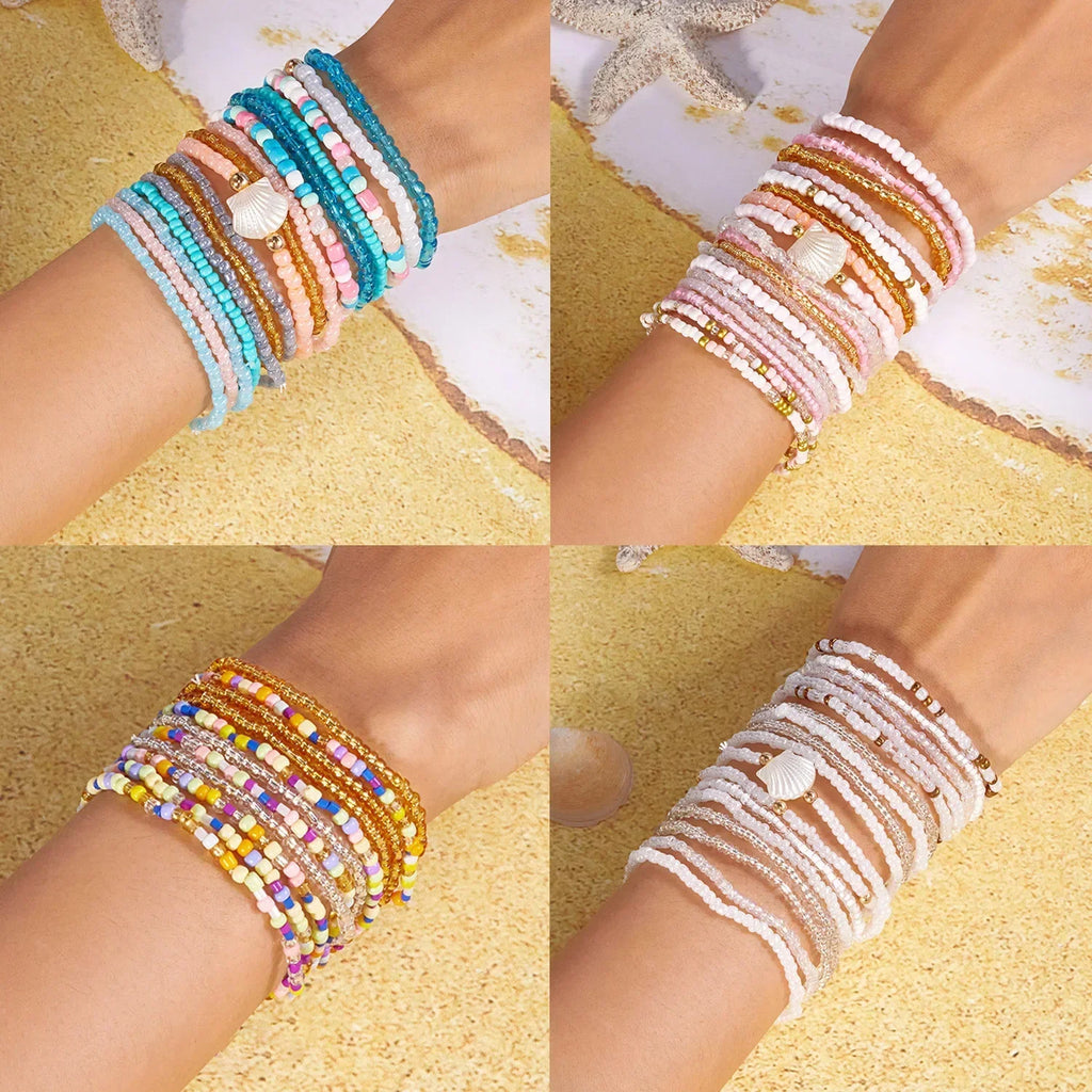 17/10 pièces/lot Bracelets élastiques à perles Perles de riz colorées Bohèmes Chaîne de bracelets Filles Été Plage Fête Vacances Bijoux