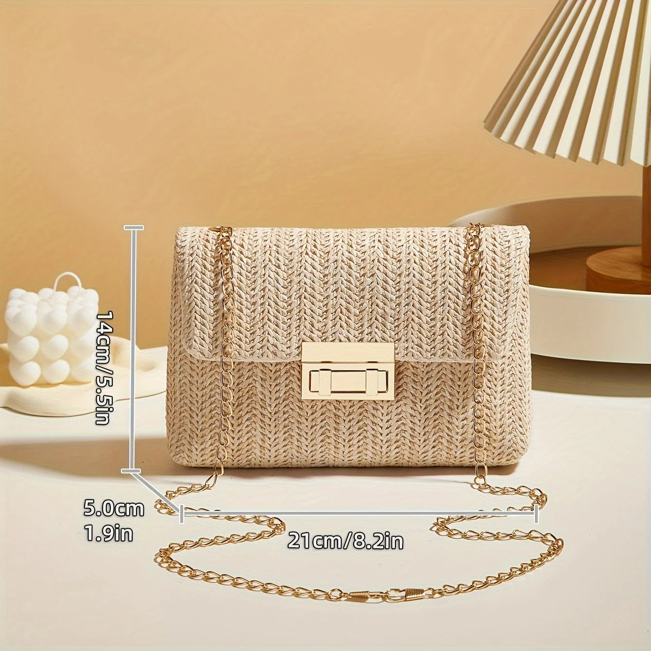 Sac à bandoulière tissé en paille pour femme, sac à bandoulière de couleur unie à la mode avec fermeture à loquet