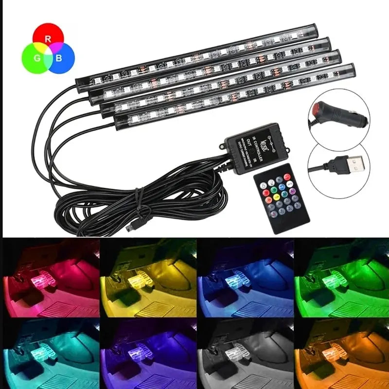 Bandes LED RVB universelles d'éclairage d'ambiance pour voiture, lampes d'intérieur 8 couleurs décoratives pour 4x4 SUV et accessoires automobiles