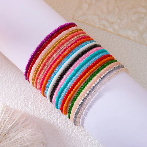 16/20 pièces/ensemble Bracelets de perles de riz colorées bohèmes pour femmes Style plage d'été Bracelet perlé Filles Bijoux de voyage vacances