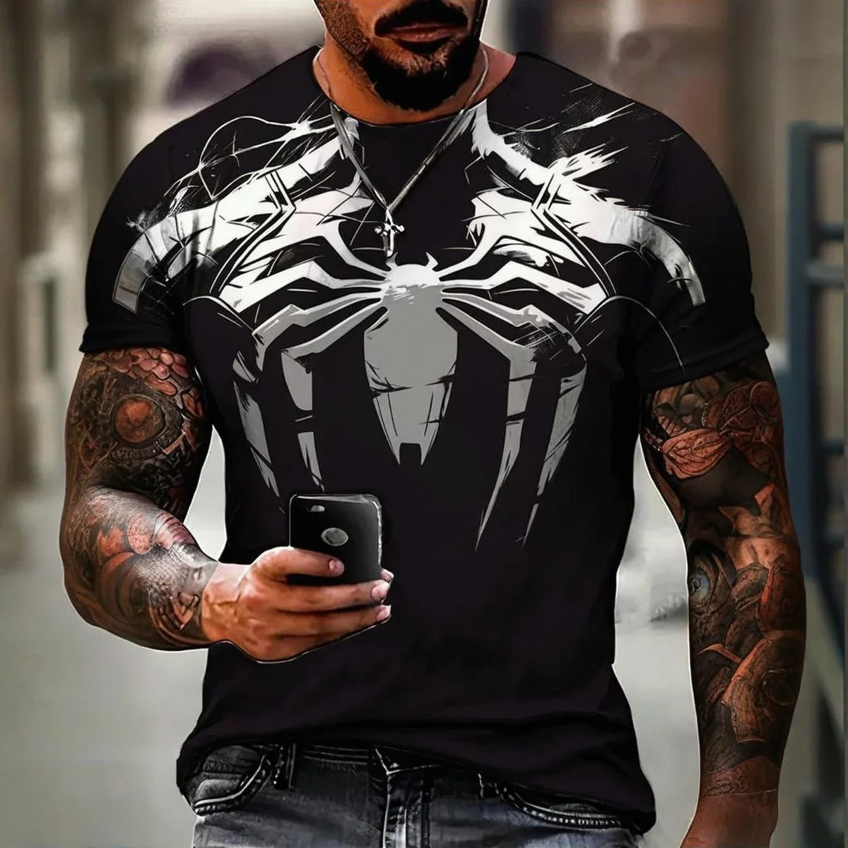 T-shirt à manches courtes décontracté pour hommes, motif Venom Spider-Man imprimé en 3D, collection été 2025