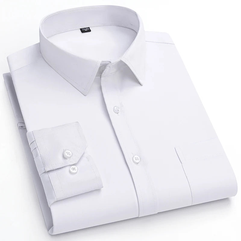 Nouvelle Élasticité Anti-Rides Chemises Homme Manches Longues Chemises Habillées Pour Homme Coupe Ajustée Camisa Social Chemise d'Affaires Chemise Blanche