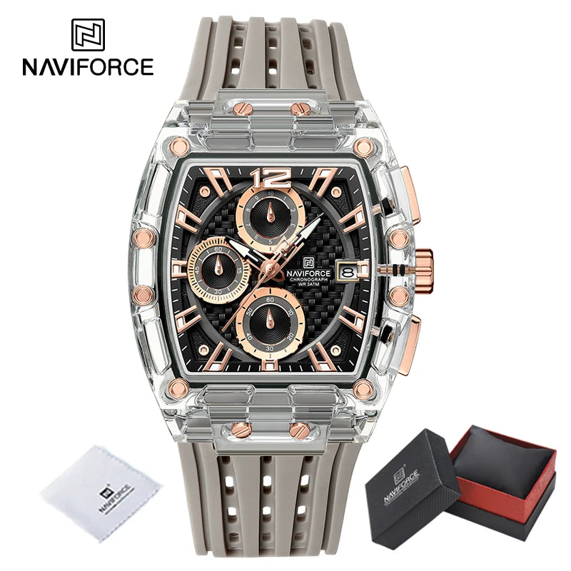 Montres NAVIFORCE de haute qualité pour homme, bracelet en silicone, étanche 50M, montre de sport pour homme, affichage de la date, chronographe pour homme à quartz décontracté