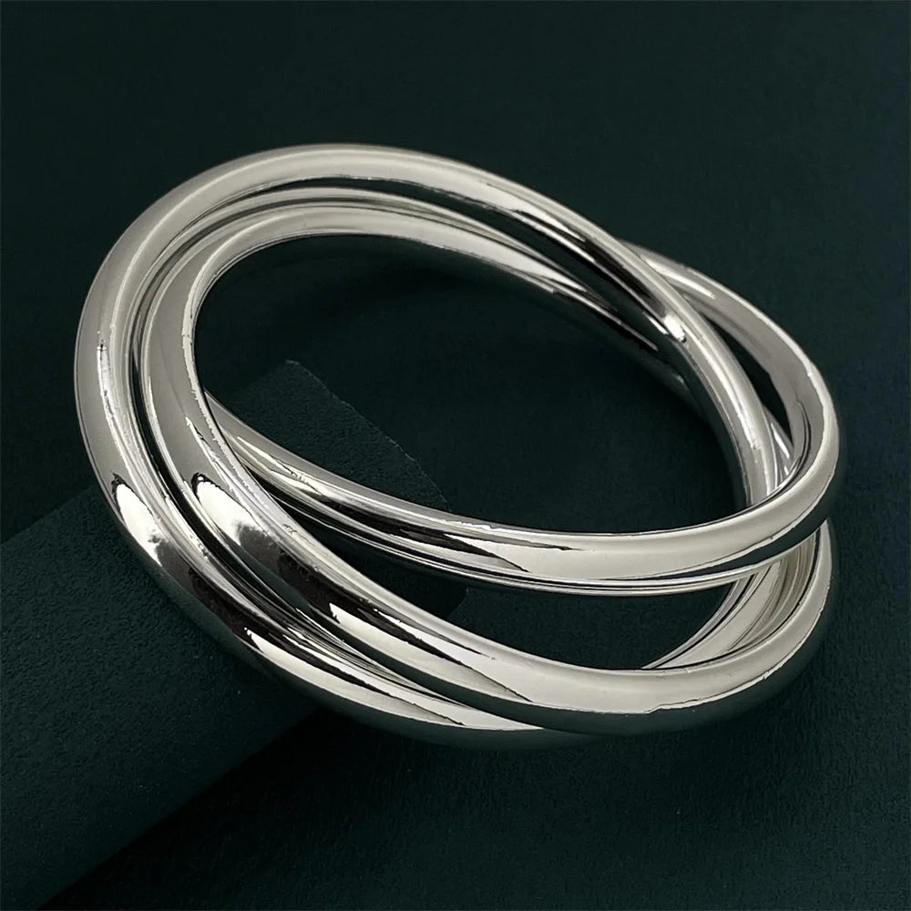 ANDARA Gros Bracelet Jonc Tendance en Argent Sterling 925 Cœur Rond Ouvert pour Femme Bijoux de Mode Réglable Manchette de Mariage