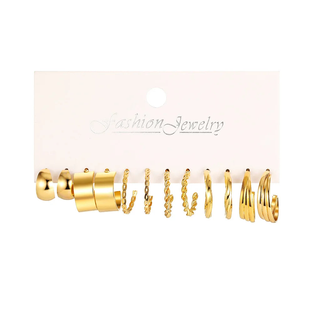 LATS Grand ensemble de boucles d'oreilles créoles bohèmes pour femmes, couleur or, style bohème, vintage, perle, boucles d'oreilles carrées, clous d'oreilles cœur en zircon, bijoux