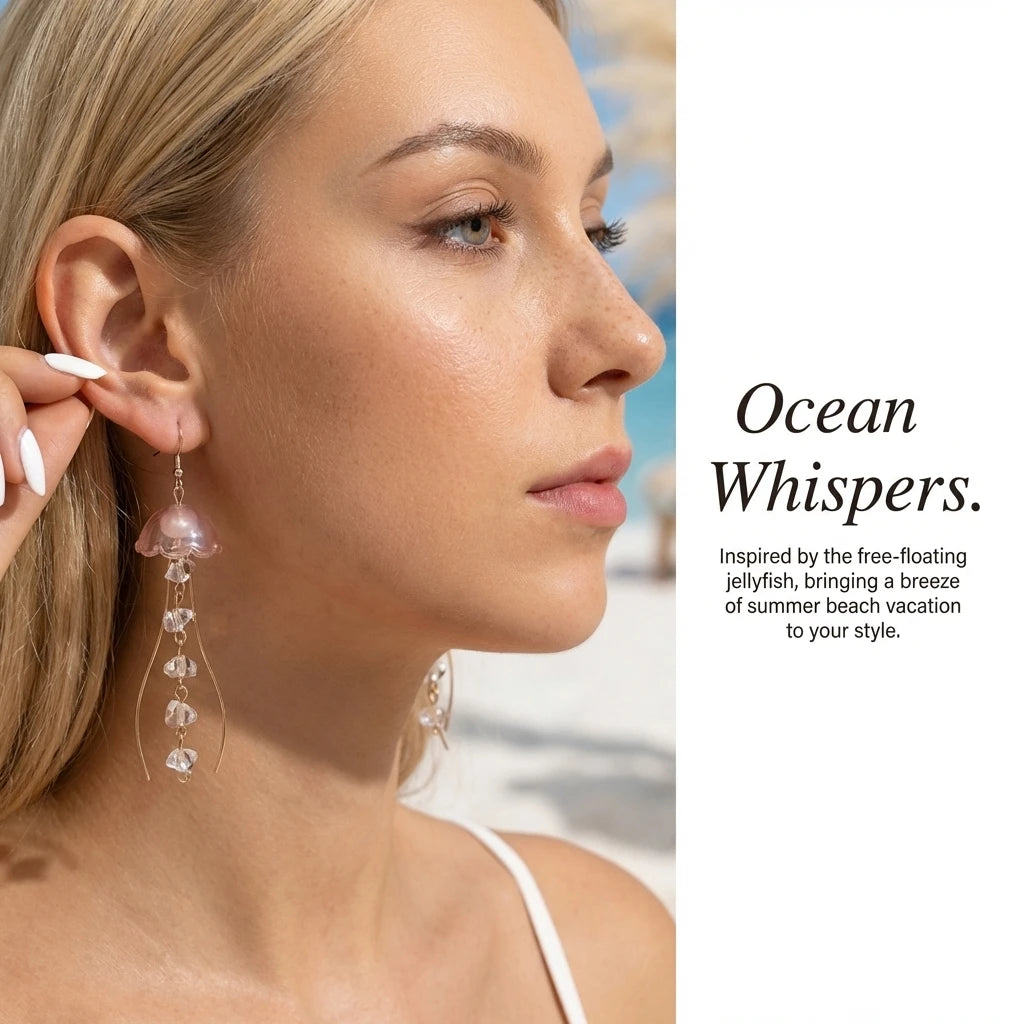 Boucles d'oreilles pendantes méduse colorées Mermaidcore pour femmes, bijoux de plage d'été en cristal ondulant avec tentacules d'animaux marins