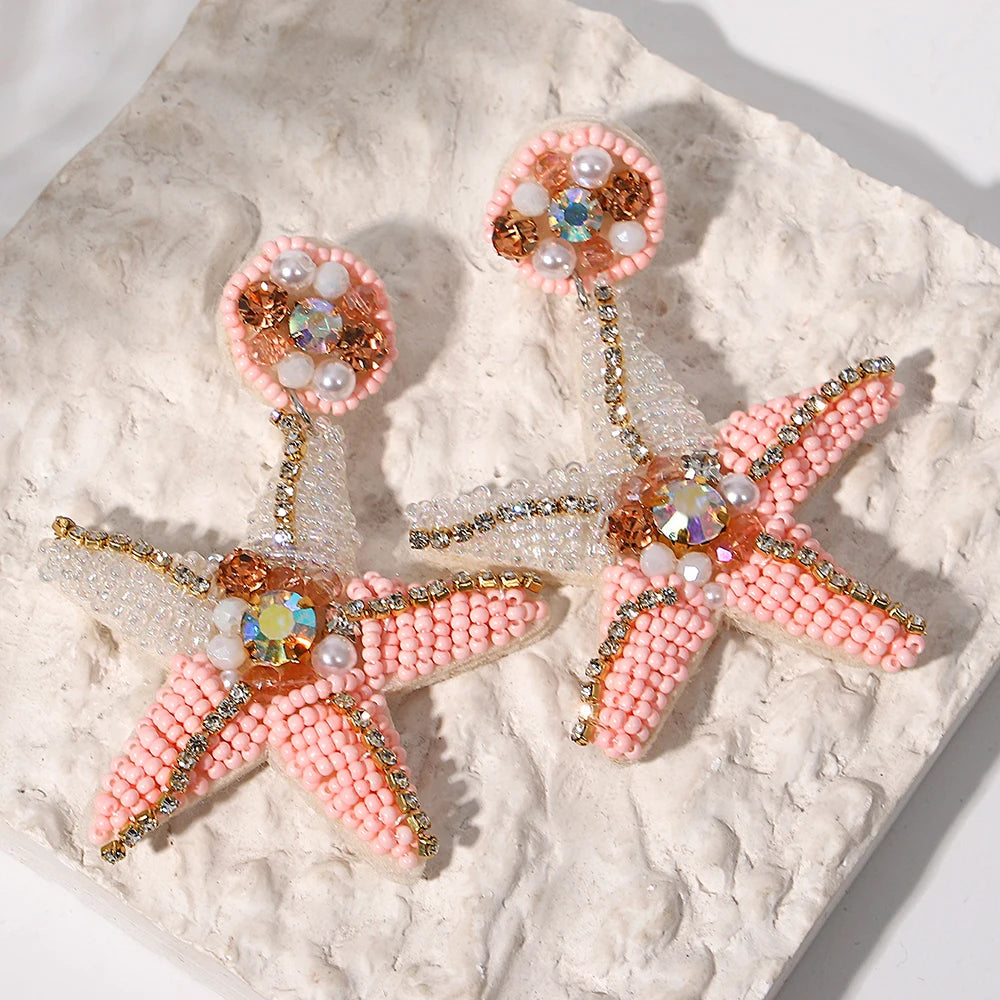 AENSOA Boucles d'oreilles pendantes bohèmes en forme d'étoile de mer, de homard et de conque avec perles pour femme, fabriquées à la main, bijoux d'été sur le thème des animaux marins