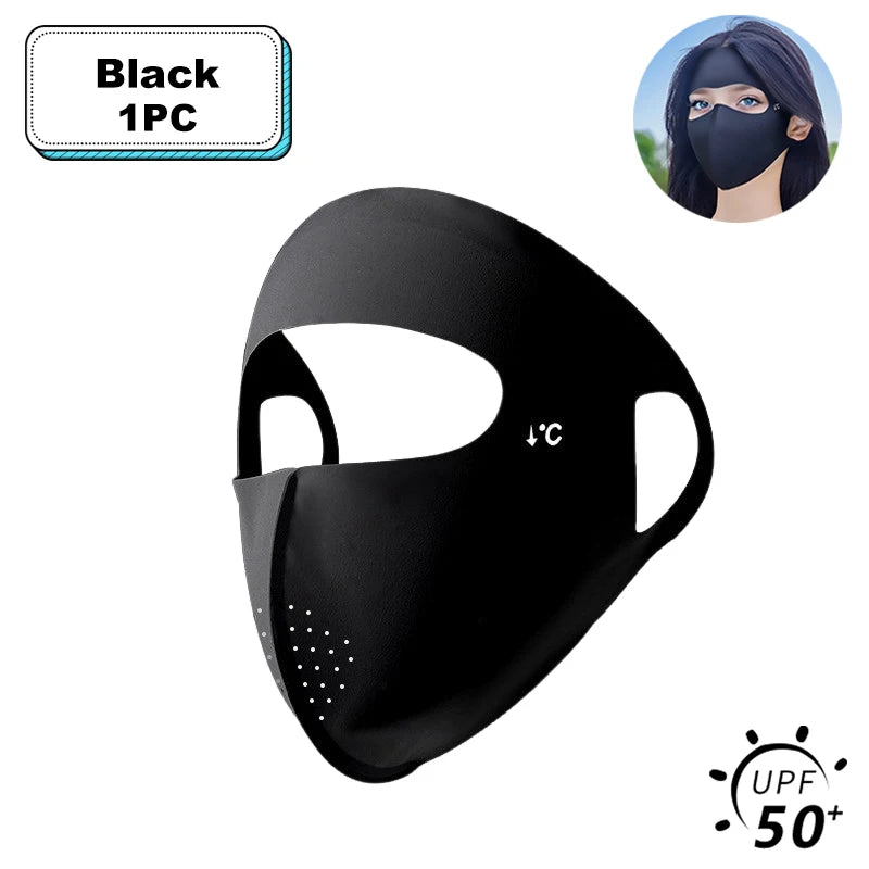 1/2/3/5Pcs Masque intégral d'été Protection solaire Respirant Soie glacée Anti-UV Équitation Extérieur Respirant Soie glacée Ultra-fin