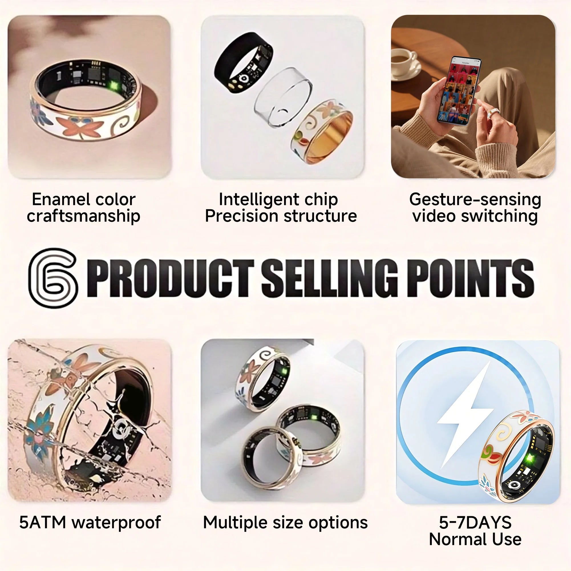 NOUVELLE bague intelligente saine 5 ATM étanche Appel sans fil Surveillance de la fréquence cardiaque/du sommeil/de l'oxygène sanguin Pour Android/IOS Cadeaux hommes femmes