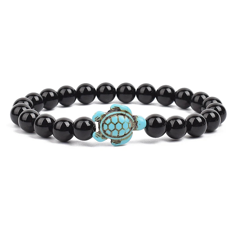 Bracelet perles tortues de mer 8 mm Turquoise Pierre Naturelle Élastique Extensible Femmes Hommes Amitié Bijoux d'Été Plage Cadeaux
