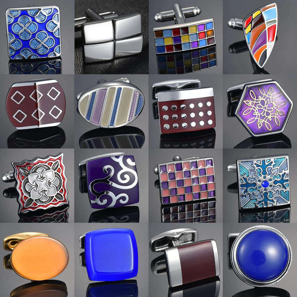 Nouveaux Boutons de Manchette de Luxe pour Hommes Marque de Bijoux Haut de Gamme Gemmes/Carrés/Couronne/Grille Chemises pour Hommes Boutons de Manchette