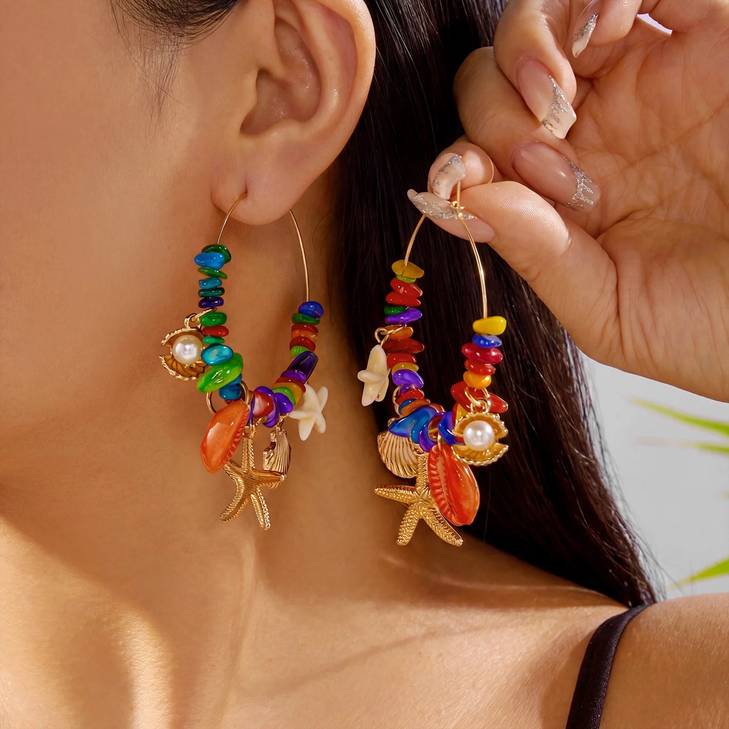 Colorful Rainbow Hoop Earrings for Women Tropical Beach Coastal Charm Dangle Summer Vacation Dopamine Statement Jewelry