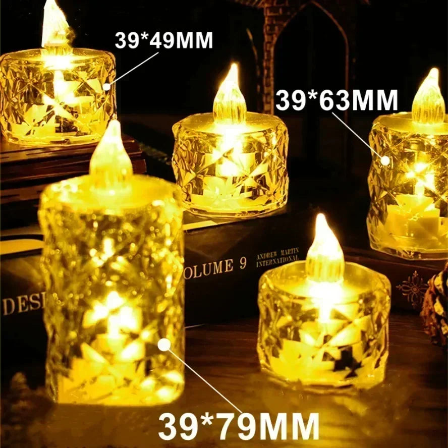 Bougie LED en cristal avec piles, sans flamme, lampe de nuit électronique, pour rendez-vous, fête, vacances, maison, décoration de mariage