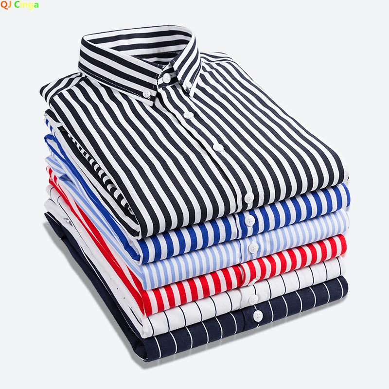 Chemise rayée classique pour homme, chemise à manches longues simple boutonnage, nouveau haut rouge et bleu automne, taille européenne révisée du XXS au XL.