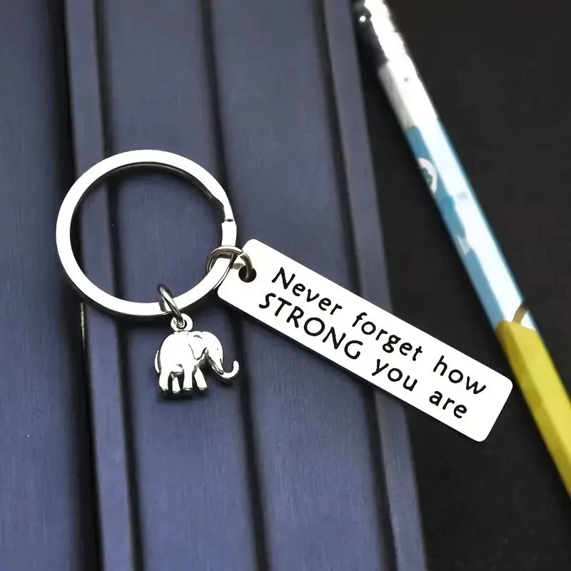 1pc/2pcs Inspirational Positive Energy Keychain Elephant Never Don't Forget How Strong You Are Stainless Steel Relatives And Fri
