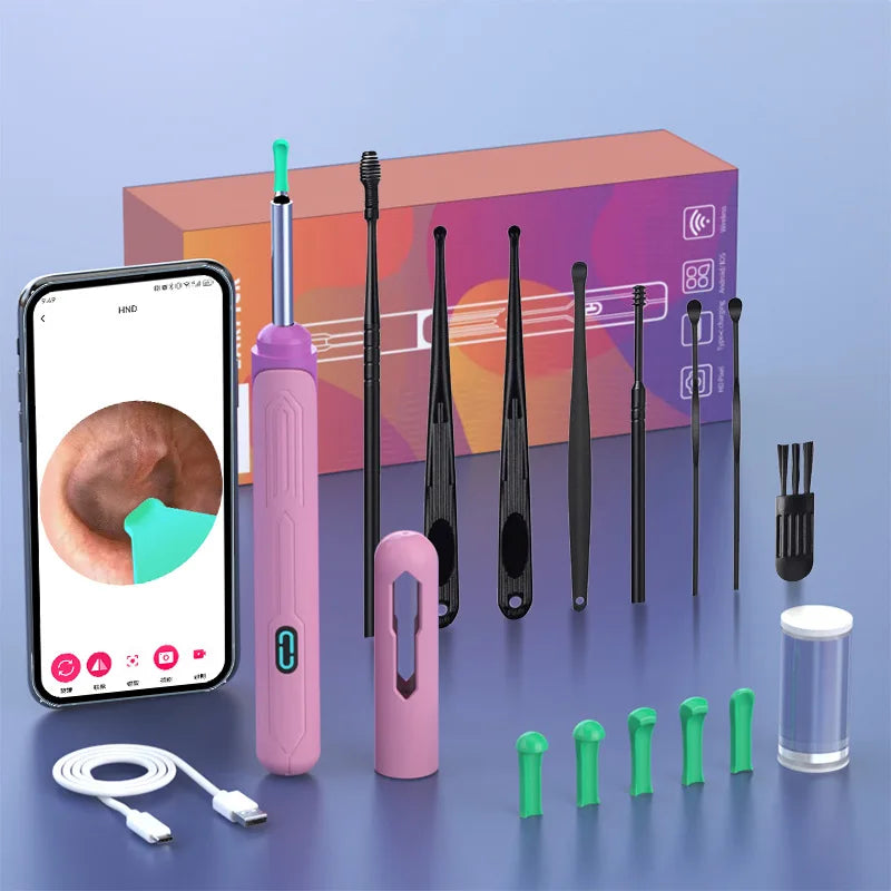 Nettoyant d'oreilles avec caméra, ensemble de bâtonnets d'oreilles HD, otoscope, chargement USB C, outil d'élimination du cérumen, cure-oreille, ensemble de nettoyage d'oreilles NK3
