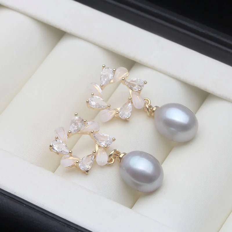 Véritable Perle de Culture d'Eau Douce Blanche Boucles d'Oreilles Puces Femme, Mariage Argent 925 Perle Bijoux Épouse Cadeau Anniversaire Rose Noir