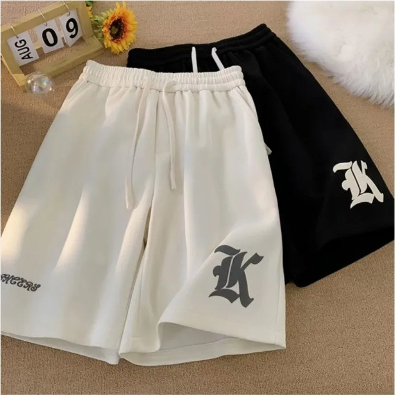 Shorts amples surdimensionnés 8XL pour hommes, imprimé alphabet gothique rétro américain, style samouraï japonais, décontracté, sport, pantalon de plage