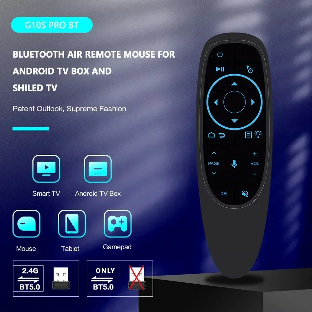 Télécommande vocale G10S PRO BT 2,4 G avec souris gyroscopique sans fil BT5.0 Télécommande intelligente rétroéclairée pour boîtier TV Android