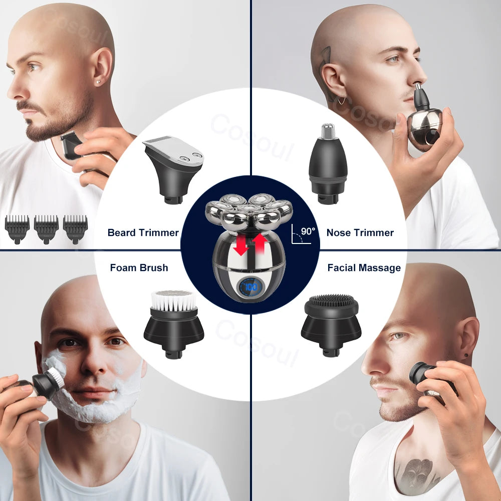 Rasoir électrique pour hommes, rasoir de tête chauve 5 en 1, tondeuse à cheveux pour homme chauve, tondeuse à barbe, machine à raser, rasoir de tête chauve 7