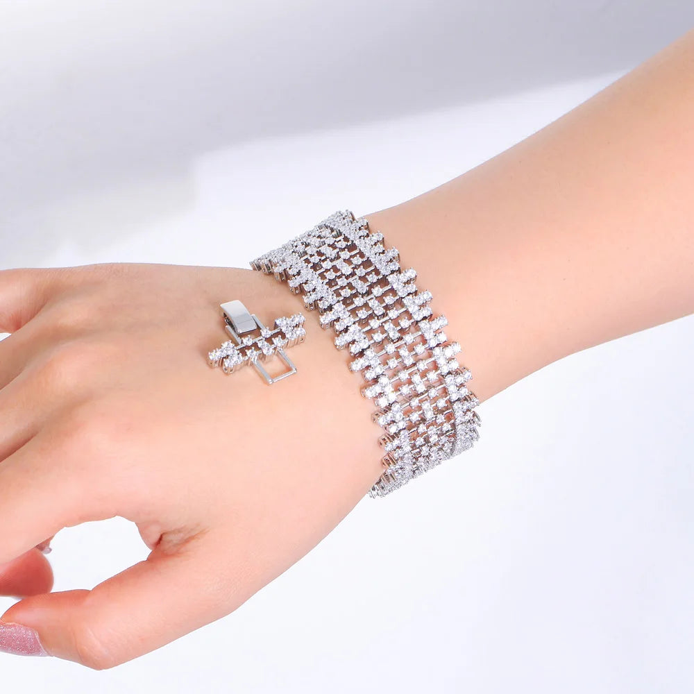 CWWZircons – Bracelet manchette haut de gamme pour femmes, grandes pierres cubiques de zircone 5A africaines et de Dubaï, idéal pour mariées, mariage, fête – CB323