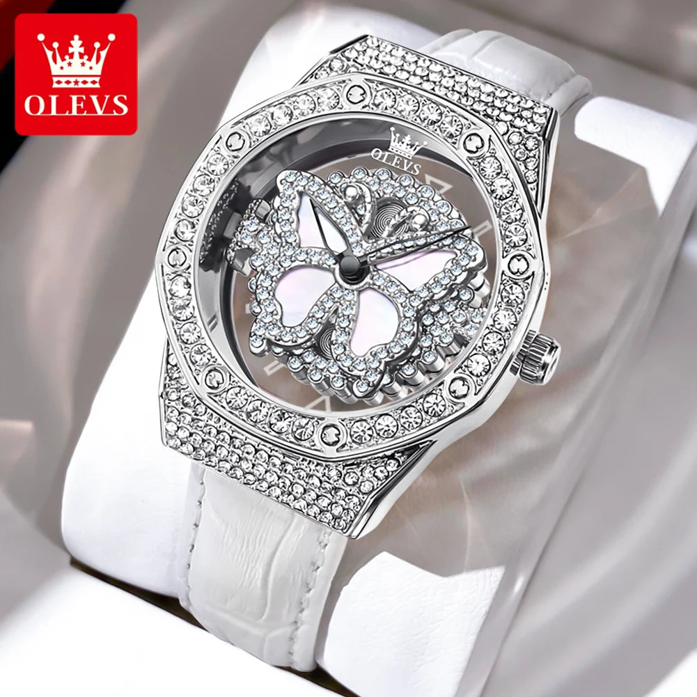 OLEVS 9996 Montre à quartz pour femmes Marque de luxe Tendance Montre-bracelet pour femme Papillon Luxe Étanche Bracelets en cuir véritable Montres de soirée