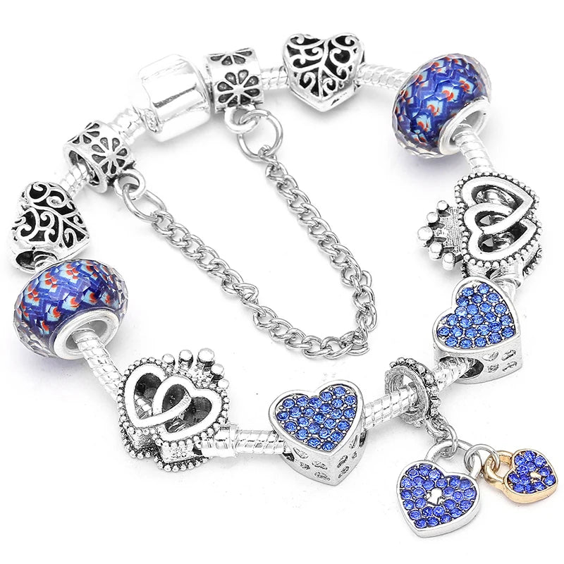 BAOPN Bracelets à breloques en perles cœur à cœur roses européennes pour femmes, bracelets et joncs de marque assortis, bijoux pour couple, livraison directe