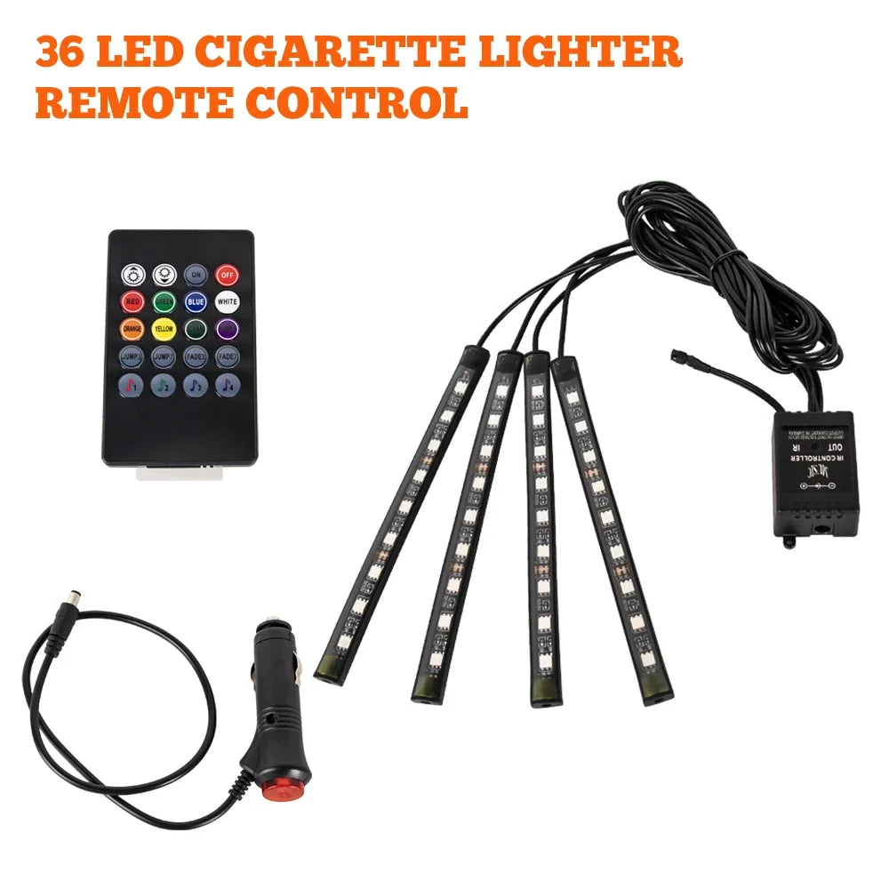 LED Car Foot Light Ambient Lamp With USB Wireless Remote Music Control Multiple Modes Automotive Interior Decorative Lights